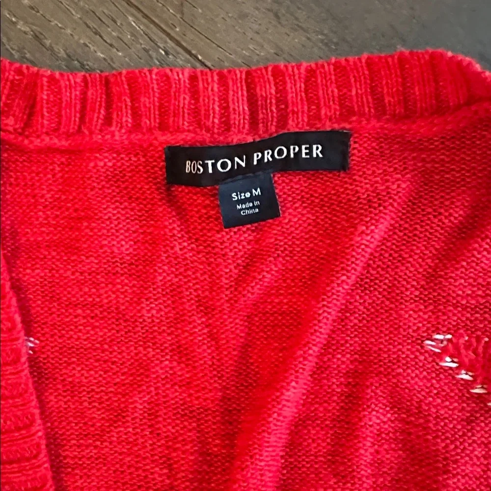 Boston Proper Red Cardigan with White Star Design - Picture 4 of 8